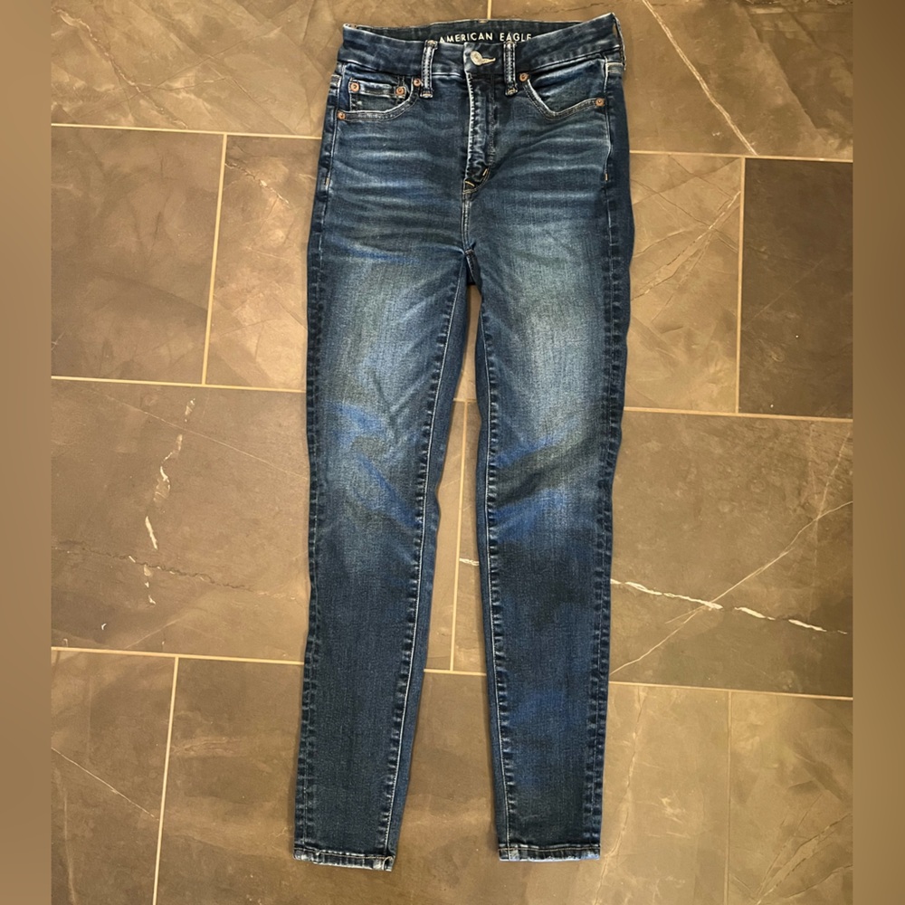 AE dark wash super high rise jegging